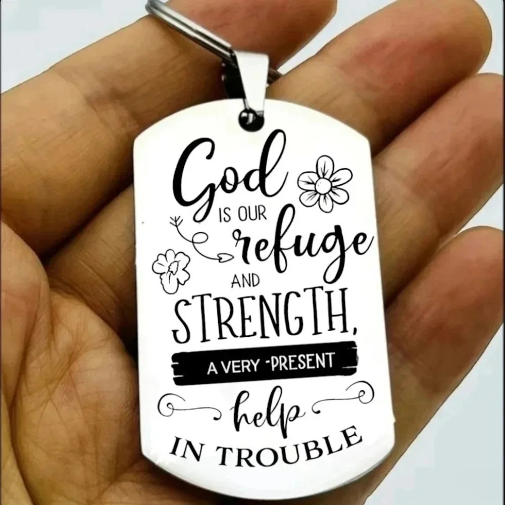 God Jesus Lord Cross refuge strenth Stainless Steel Keychain